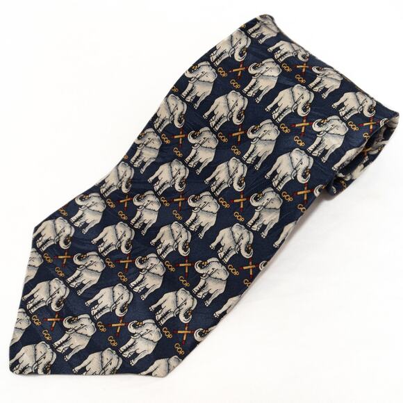 Museum Artifacts 100% Silk Elephant Print Neck Tie - Picture 1 of 8